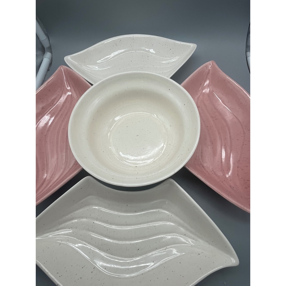 Mid Century Modern California Pottery L34 Lazy Susan‎ Pink and Ivory 6 pc - Picture 3 of 9